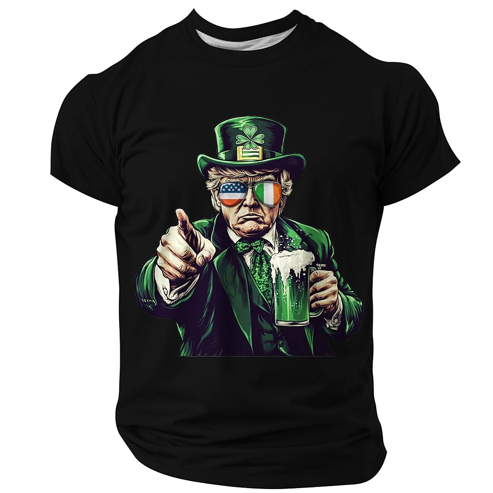 St. Patrick Herren Kleeblatt Trumpf T Shirt Polyester Kurzarm Grafik Hemd Schwarz Blau Grün Bequemes T-Shirt Party Festtage Modedesigner-Kleidung Lightinthebox