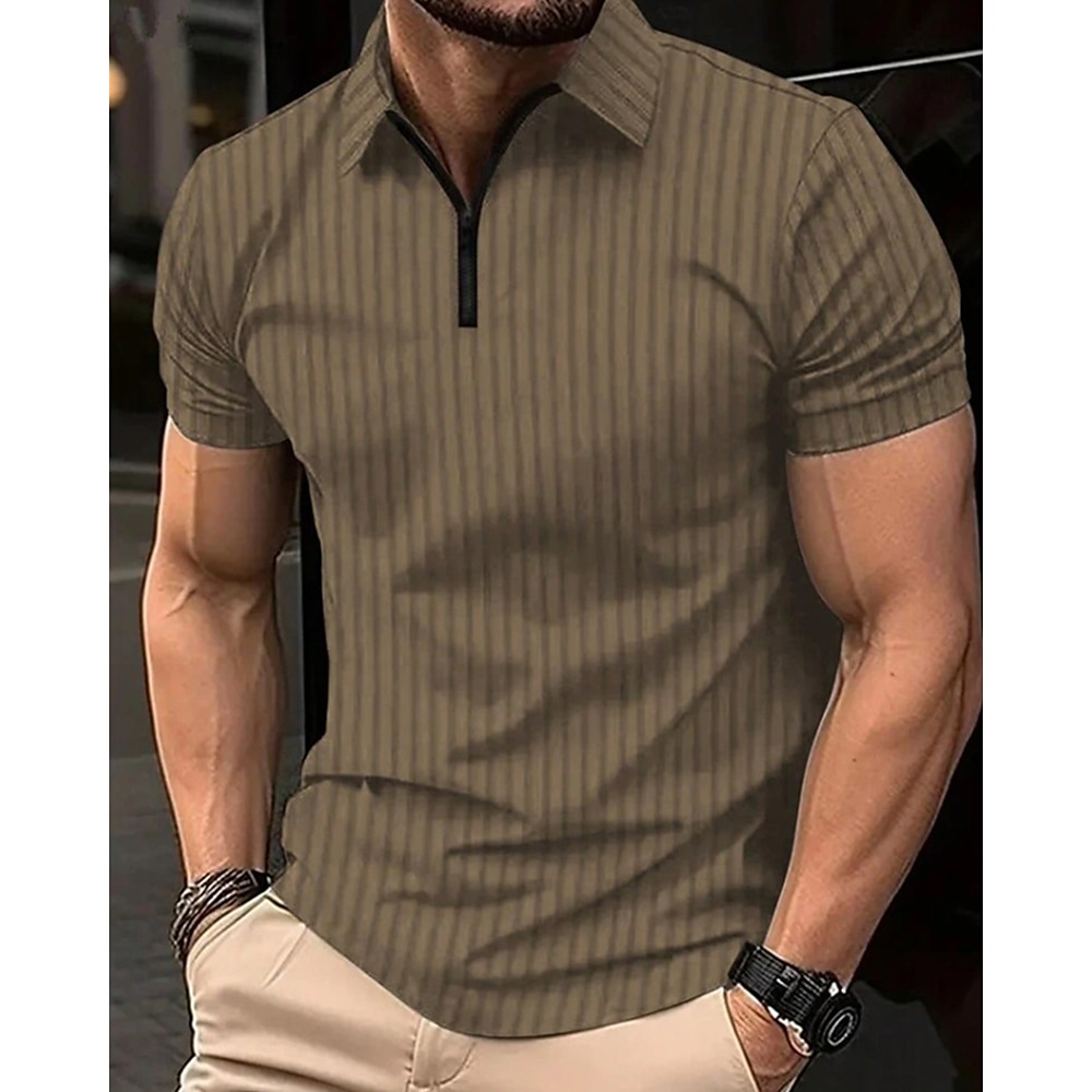 Herren Poloshirt mit Viertelreißverschluss Golfhemd Täglich Festtage Kargen Kurzarm Modisch Basic Glatt Vertikale Streifen Zip Sommer Regular Fit Schwarz Marineblau Blau Dunkelgrün Khaki Dunkelrot Lightinthebox