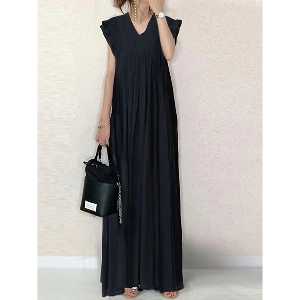 Damen Maxidress Casual kleid A Linie Kleid Basic Brautkleider schlicht Urlaub Strasse Casual Regular Fit Graphic Ärmellos V Ausschnitt Schwarz Sommer Lightinthebox