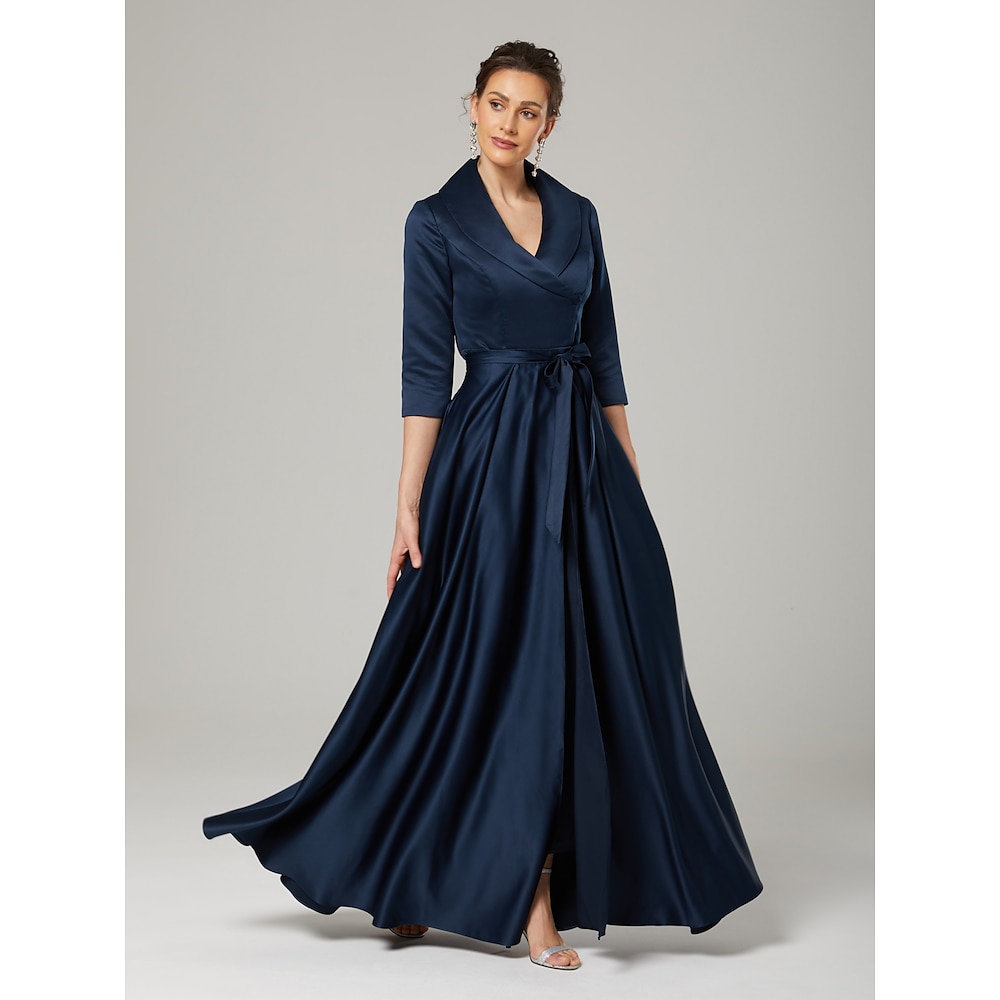 Hosenanzug Brautmutterkleid Elegant Party Einfach Hemdkragen Knöchellänge Satin 3/4 Ärmel mit Schleife(n) 2025 Lightinthebox