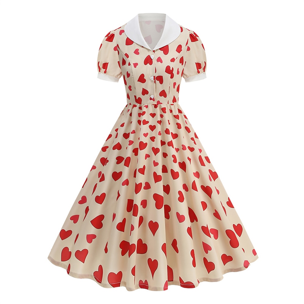 1950s Vintage inspiriert Kleid A-Linie Kleid Teekleid Knie-Länge Damen Herz A-Linie Weihnachten Karneval Silvester Abschlussball Freizeitskleidung Erwachsene Kleid Sommer Lightinthebox