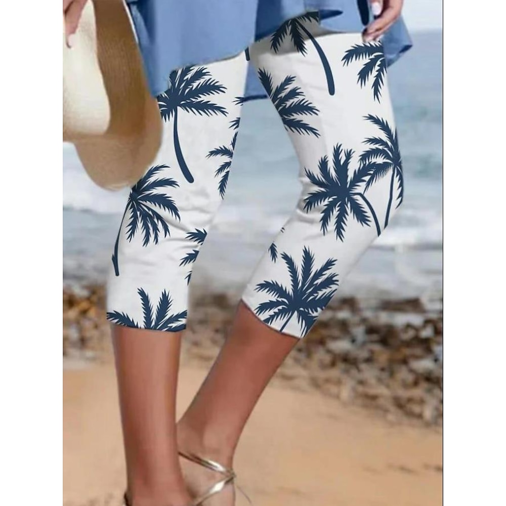 Damen Leggins Urlaub Modisch Hawaiianisch Knöchellänge Mittlere Taillenlinie Blumen Print warm Atmungsaktiv Weich Mikro-elastisch Urlaub Casual Täglich Milchweiß Sommer Frühling Regular Fit Lightinthebox