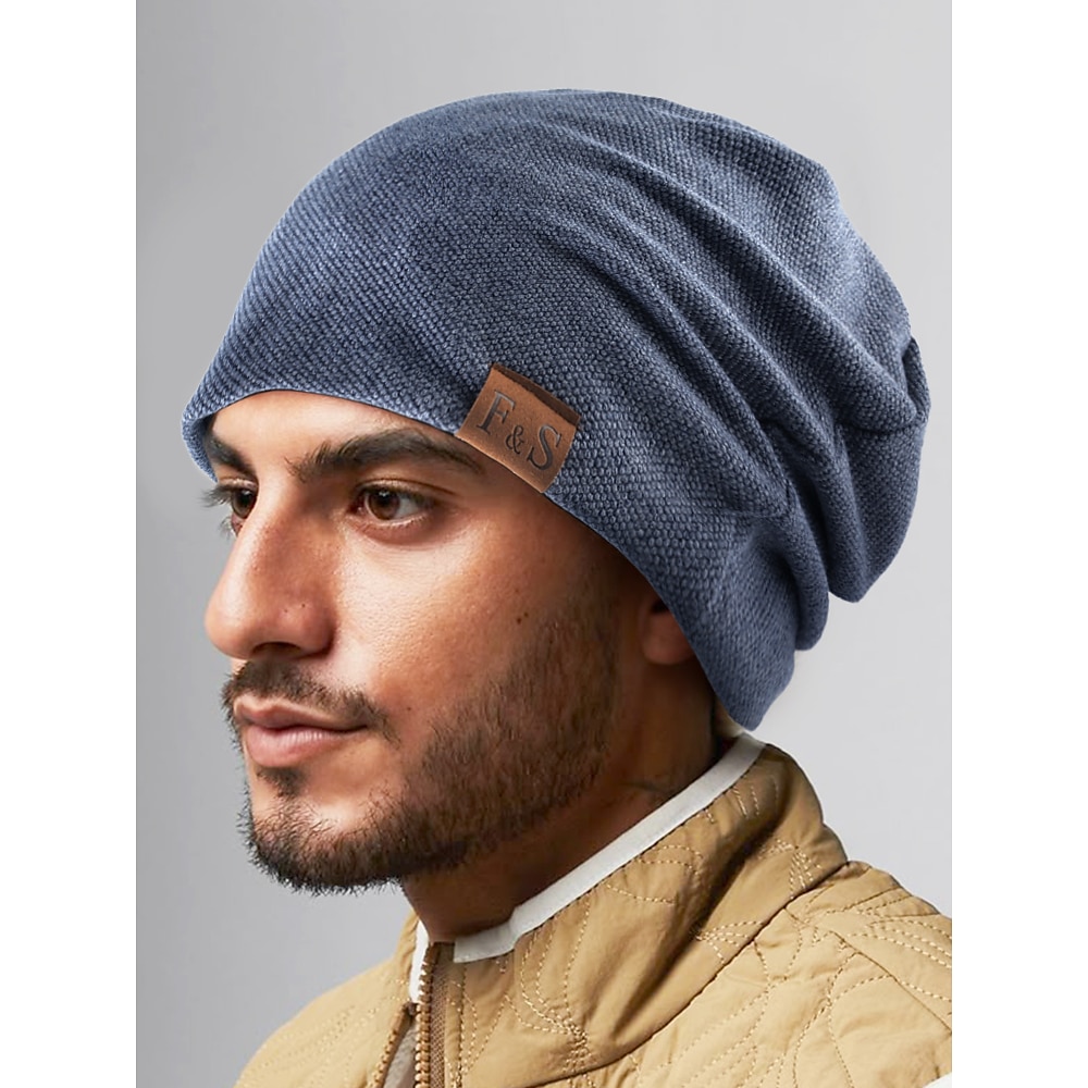 Lässige Slouch Beanie Mütze für Herren - weiche und bequeme Strickmütze mit Lederlabel, trendiger Style für alle Jahreszeiten, den Alltag und Outdoor-Aktivitäten Lightinthebox