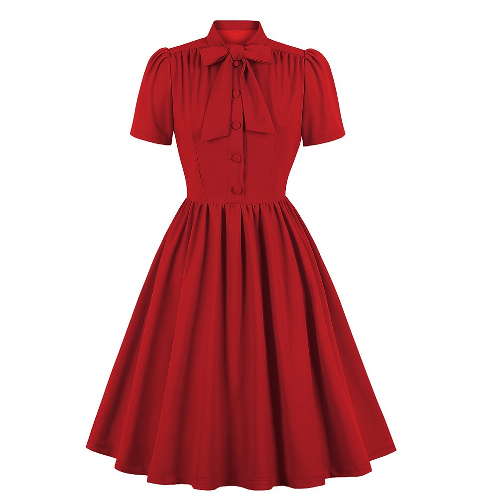 Elegant 1950s Vintage inspiriert Kleid A-Linie Kleid Teekleid Knie-Länge Damen Feste Farbe A-Linie Weihnachten Karneval Silvester Abschlussball Freizeitskleidung Erwachsene Homecoming-Kleider Sommer Lightinthebox