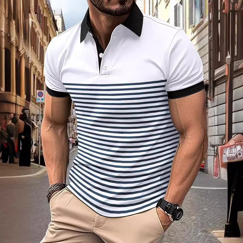 Herren Business-Polo Golfhemd Geschäft Casual Kargen Klassisch Kurzarm Farbblock Streifen Knopf Sommer Frühling Herbst Weiß Rote Grün Khaki Grau Business-Polo Lightinthebox