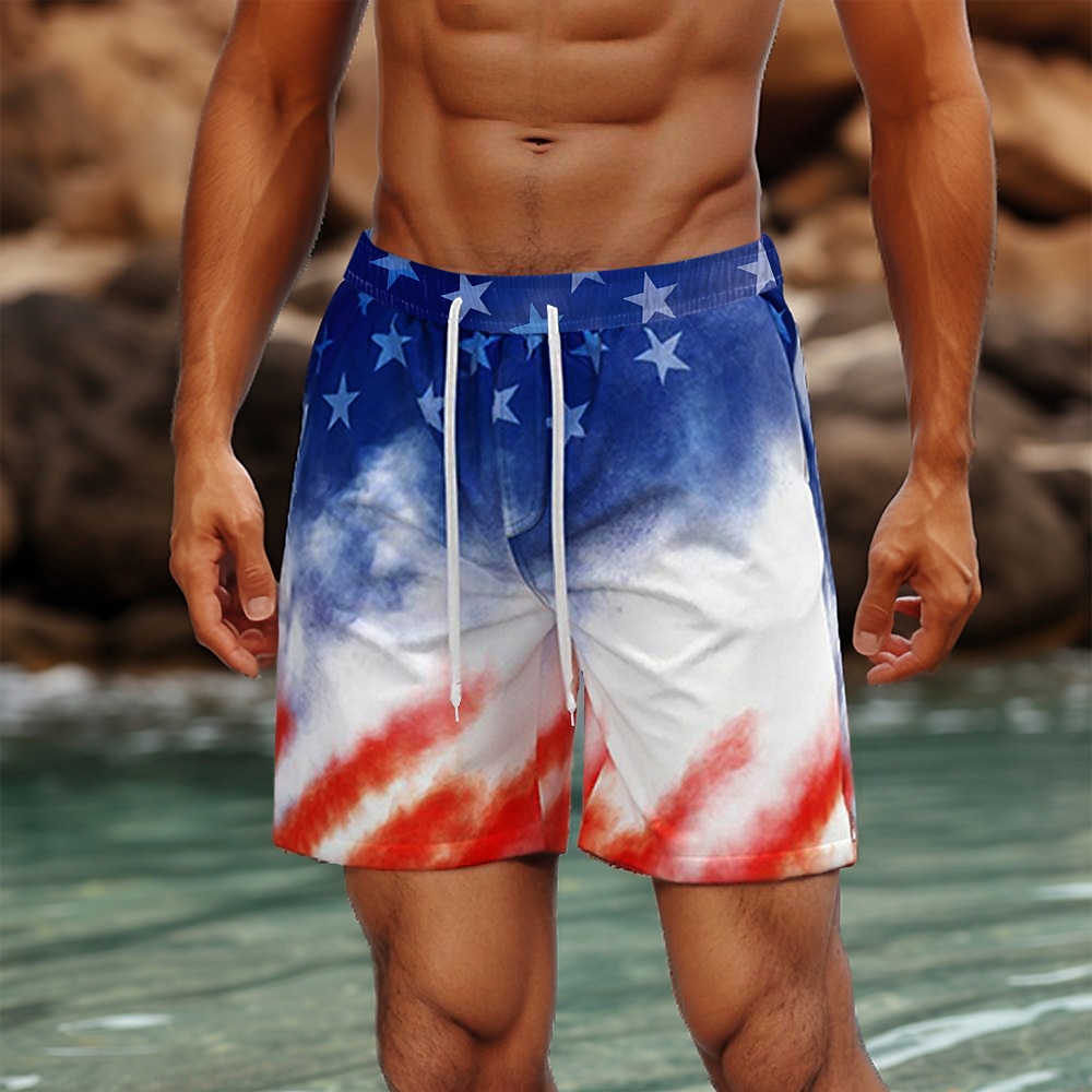 Herren Amerikanische Flagge Patriotisch Badeshorts Boardshorts Badeshorts Sommer-Shorts Mittlere Taillenlinie Strassenmode Hawaiianisch Urlaub Festtage Strandbekleidung Seitentaschen Mesh-Futter Lightinthebox