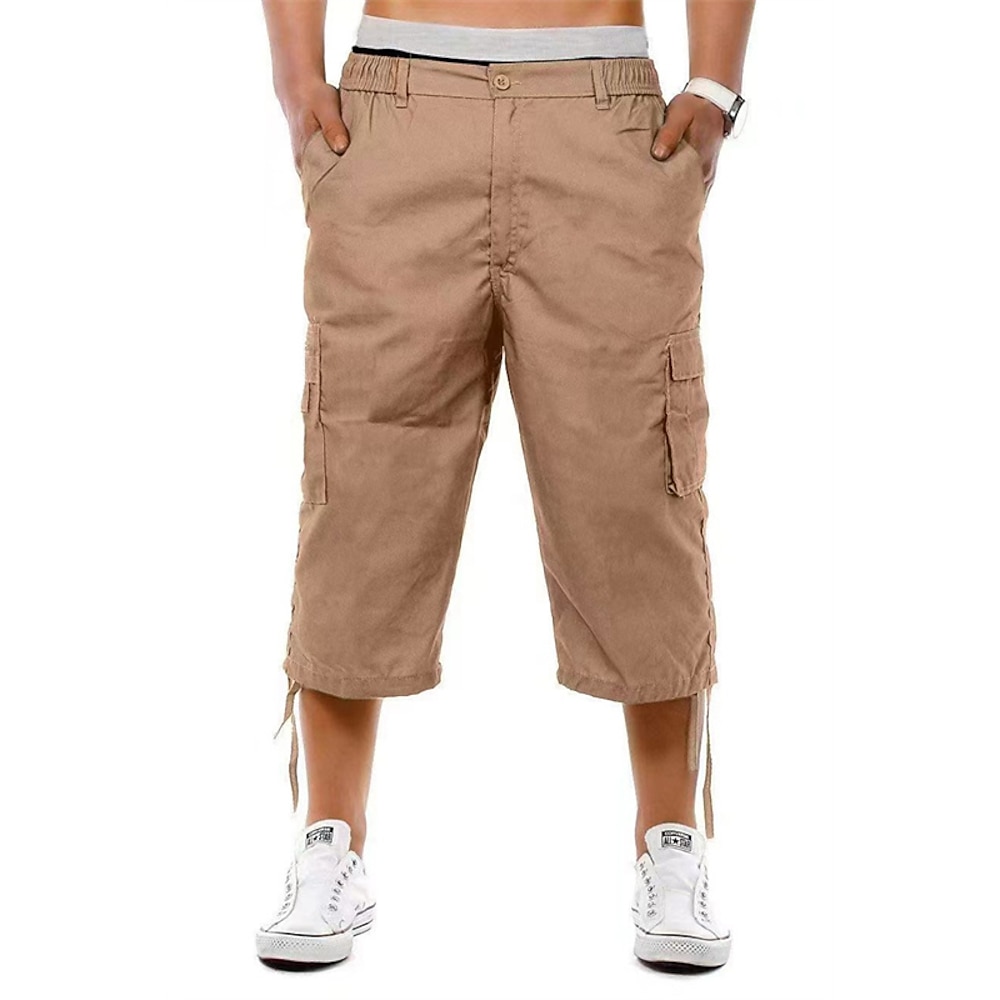 Herren Taktische Shorts Capri-Cargo-Shorts Cargo Shorts Kurze Hosen Caprihose Knopf Elastische Taille Multi Pocket Glatt Komfort tragbar Wadenlänge Outdoor Sport Täglich Modisch Brautkleider schlicht Lightinthebox