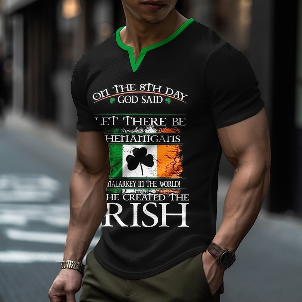 St. Patrick Herren Kleeblatt Glückliche Iren T Shirt Kurzarm T-Shirt 3D-Druck Rundhalsausschnitt Hemd Täglich Strasse Sports Outdoor Schwarz Sommer Frühling Bekleidung S M L XL XXL XXXL Lightinthebox