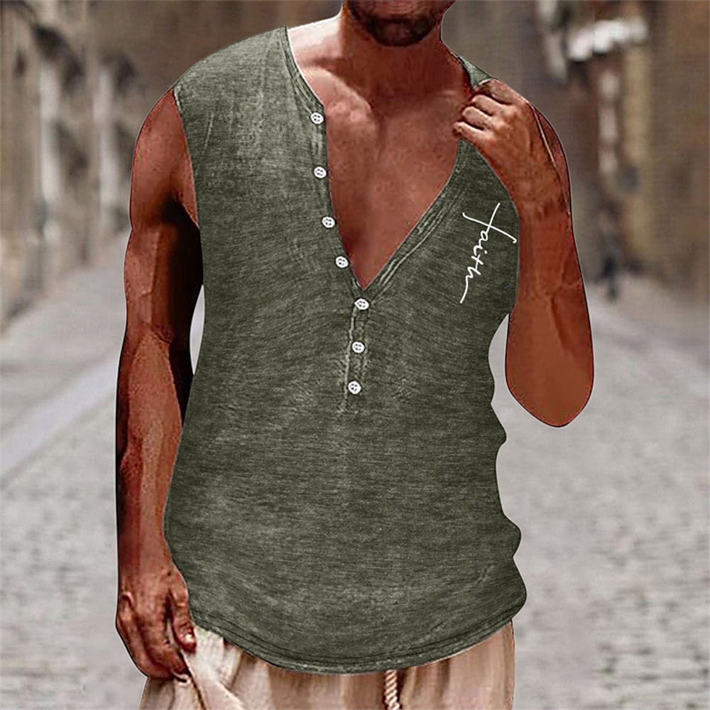 Herren Tank Top Shirt Unterhemden Ärmelloses Hemd Kreuz Henley Urlaub Strasse Ärmellos Knopf Bekleidung Polyester Vintage Modisch Designer Basic Lightinthebox