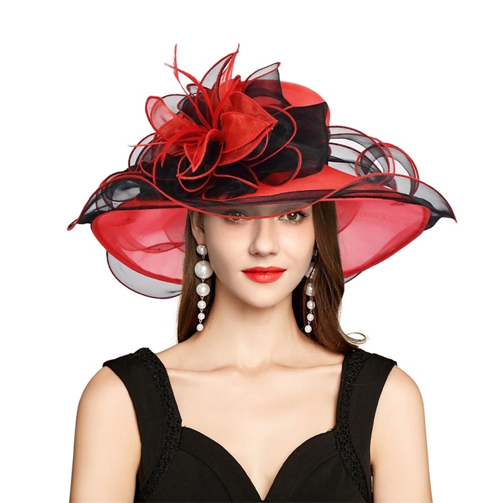 2025 Kentucky Derby Hut Sonnenhut für Frauen Damen Organza Feder Fascinator für Teeparty Kirche UV-Schutz Lightinthebox