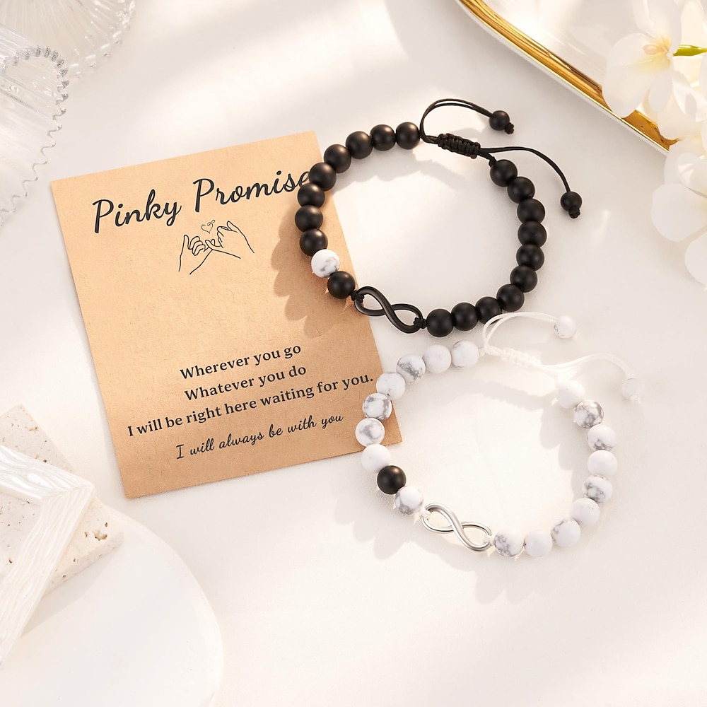 Valentinstagsgeschenke für Paare, passende Armbänder, Howlith und mattschwarzer Achat, Unendlichkeitsarmbänder für Paare, Freund, Freundin, Liebhaber Lightinthebox