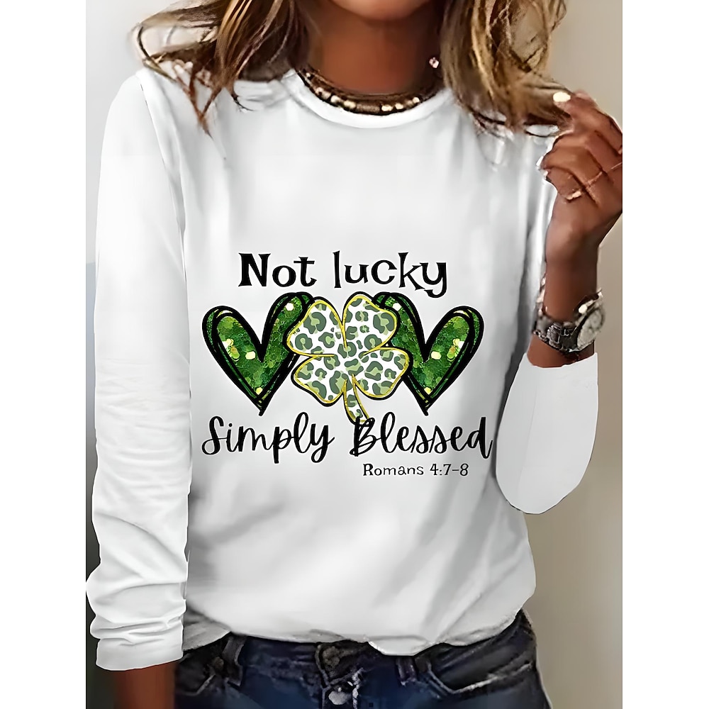 St. Patrick Damen T Shirt Kleeblatt Brautkleider schlicht Kurzarm Rundhalsausschnitt Normale Oberteile Täglich Bedruckt Schwarz Weiß Rosa Blau Khaki Sommer Lightinthebox