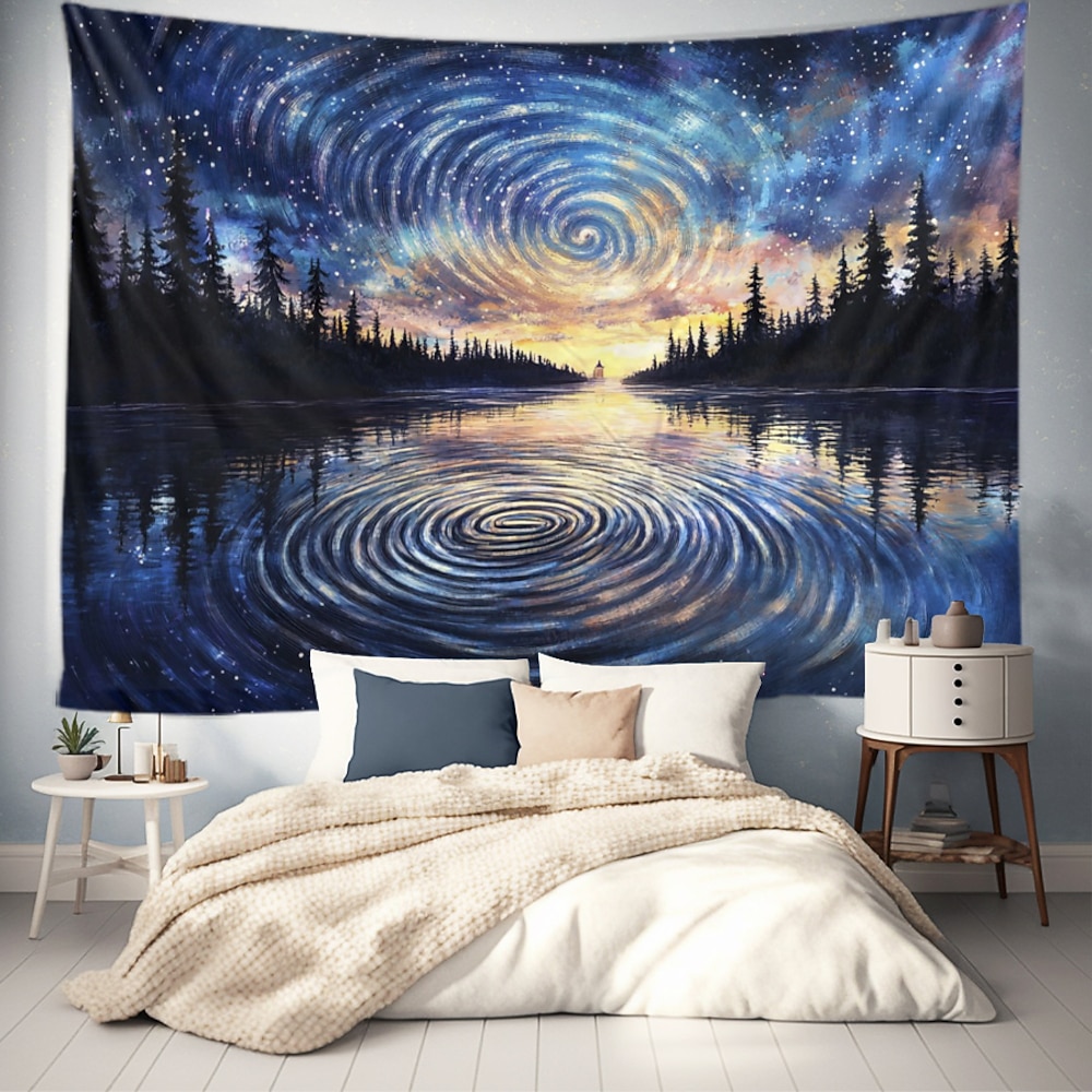 Fingerprint Landschaft Hängende Wandteppich Wandkunst Großer Wandteppich Wandmalerei Dekor Fotografie Hintergrund Decke Vorhang Heim Schlafzimmer Wohnzimmer Dekoration Lightinthebox