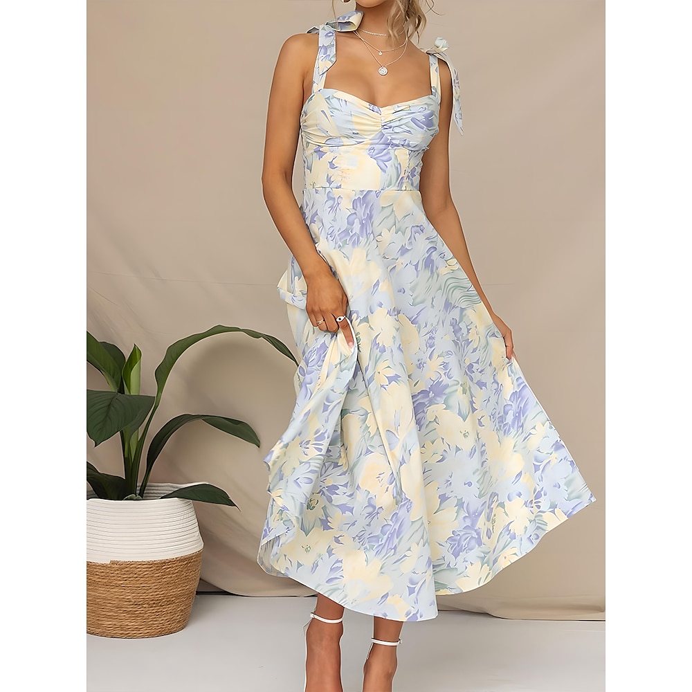 Damen Maxi Kleid Korsett Kleid Slip Kleid Melkkäufer Kleid Urlaub Urlaub Casual Täglicher Regular Fit Grafik Ärmellos Träger Aprikose Hellblau Sommer Lightinthebox