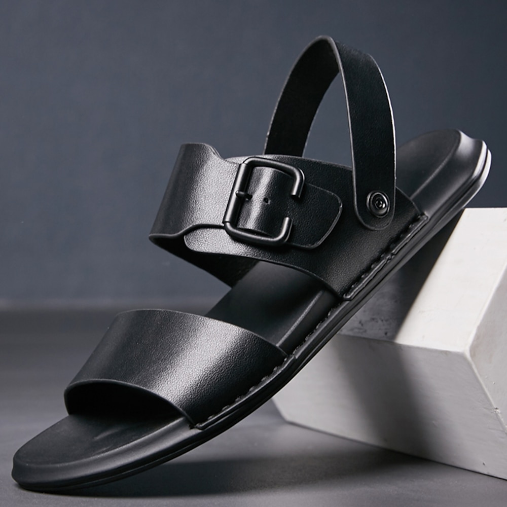 Schwarze Sandalen aus Kunstleder für Herren mit verstellbarem Schnallenriemen, stilvolles und bequemes Design für Freizeit-, Outdoor- und Sommerkleidung Lightinthebox