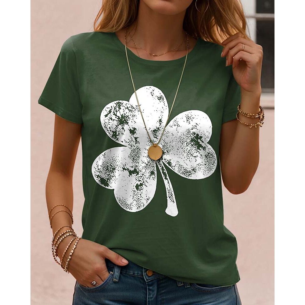 Damen T Shirt Graphic Elegant Vintage Modisch Kurzarm Rundhalsausschnitt Normale Oberteile Täglich Ausgehen Wochenende Bedruckt Gras-Grün Dunkelgrün Sommer Lightinthebox