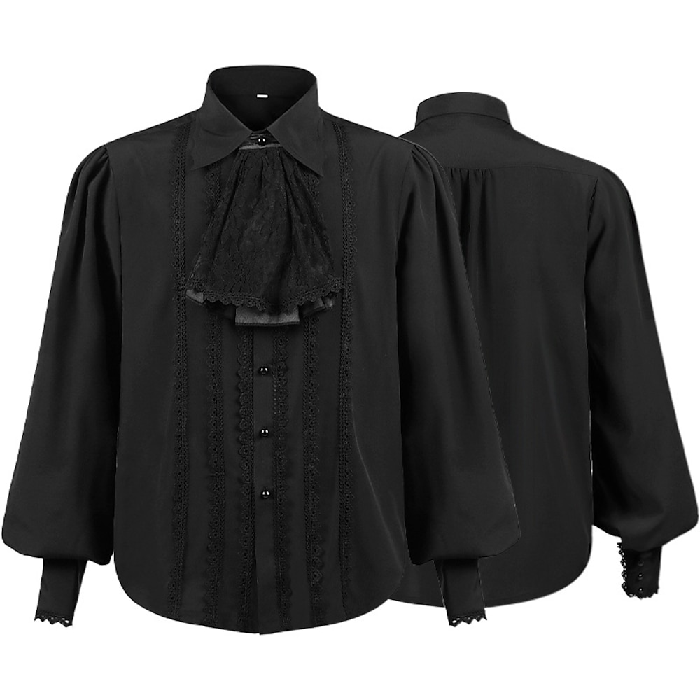 Punk Gothic Mittelalterlich Renaissance Bluse / Hemd Ren Faire Prinz Vampir Gerüscht Einfarbig Herren Keltisch Seeräuber Maskerade Leistung Bühne Renaissance-Messe Erwachsene Hemd Bluse Lightinthebox