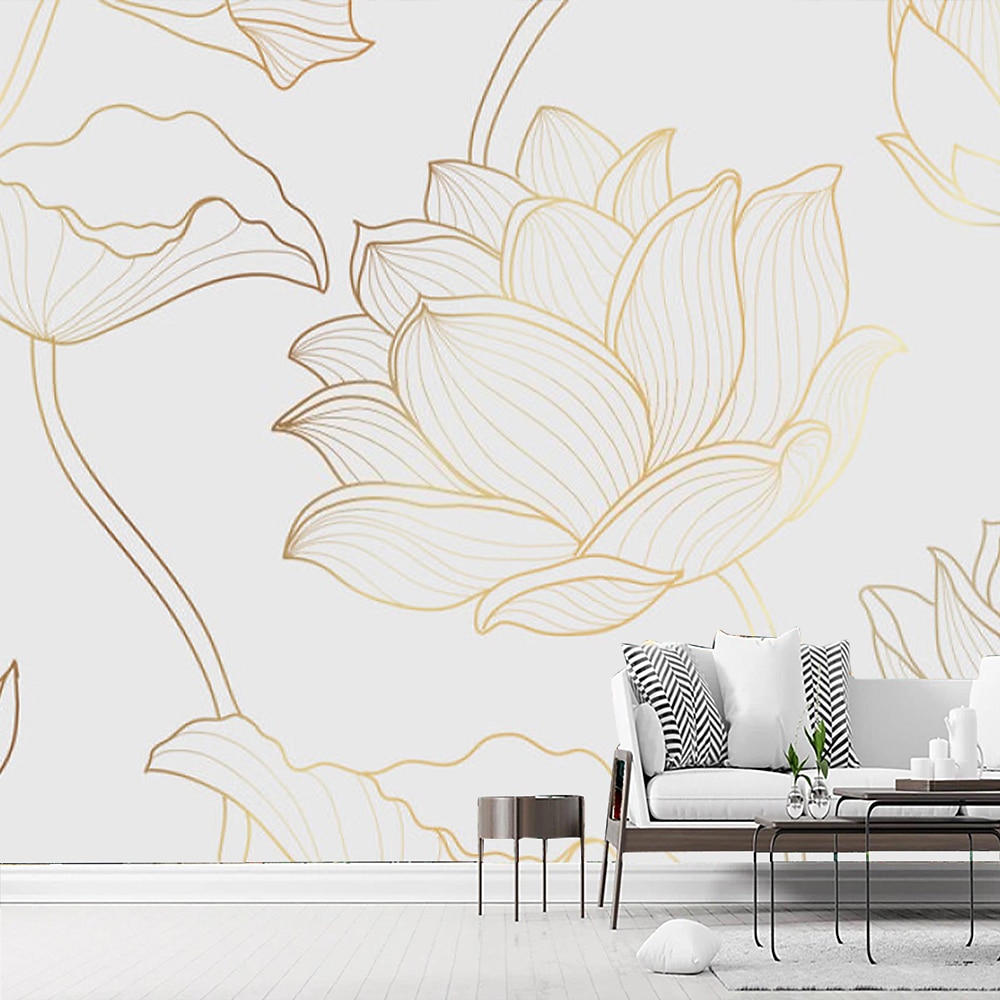 Lotus Golden 3D Tapete Wohnkultur Wandmalerei Rolle Abziehen und Kleben Abnehmbare PVC/Vinyl Material Selbstklebend/Kleber erforderlich Wanddekoration für Wohnzimmer Lightinthebox