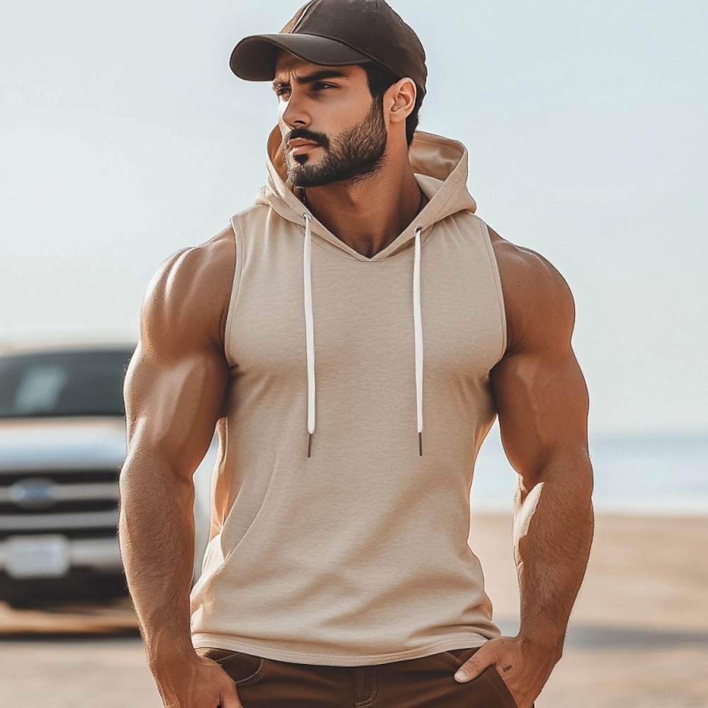 Herren Tank Top Unterhemden Ärmelloser Hoodie Glatt Mit Kapuze Outdoor Fitness Ärmellos mit Schnürung Bekleidung Modisch Designer Muskel Lightinthebox