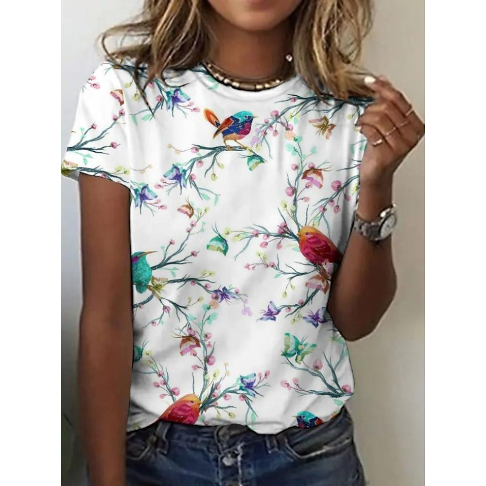 Ostern Damen T Shirt Blumen Tier Elegant Böhmen Vintage Kurzarm Rundhalsausschnitt Normale Oberteile Täglich Wochenende Bedruckt Perle Sommer Lightinthebox