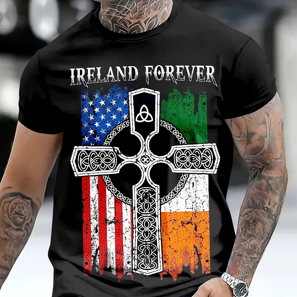 St. Patricks Day Herren Irland T Shirt 100% Baumwolle Kurzarm Grafik Hemd Schwarz Bequemes T-Shirt Urlaub Strasse Modedesigner-Kleidung Lightinthebox