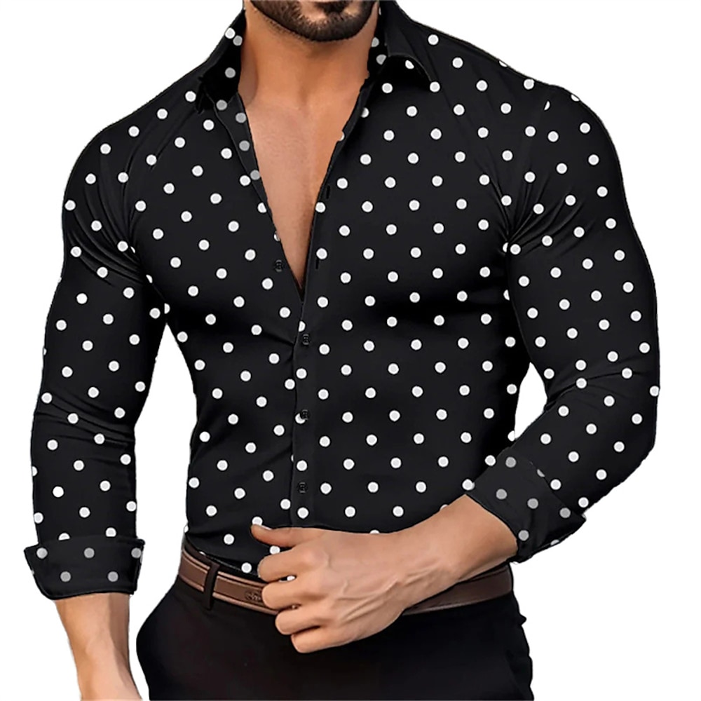 Herren Hemd Sommerhemd Lässiges Hemd Knopfhemd Schwarz Rosa Rote Blau Purpur Langarm Punkt Kargen Urlaub Hawaiianisch Button-Down Bekleidung Polyester Modisch Brautkleider schlicht Komfortabel Lightinthebox