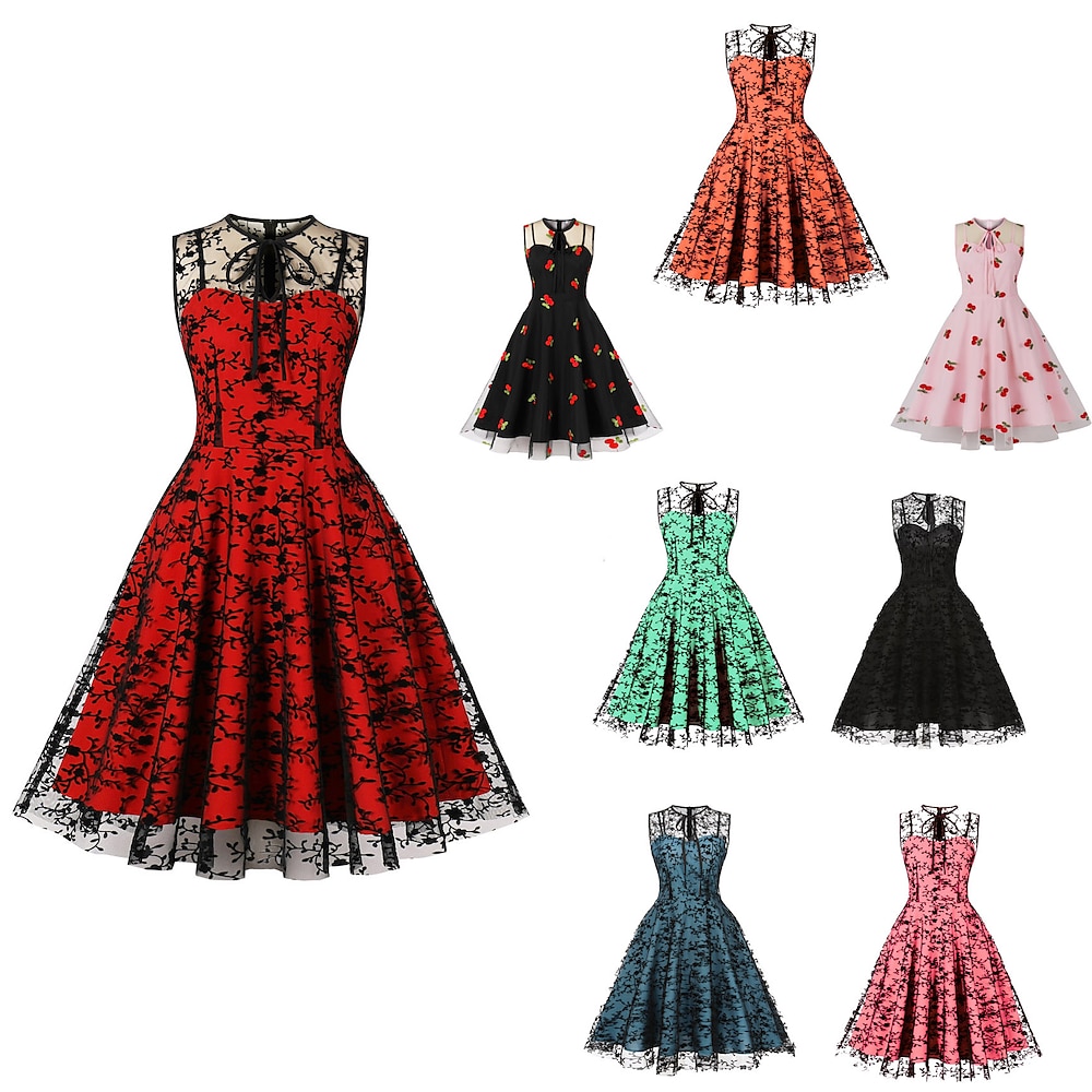 Retro Vintage 1950s Rockabilly Kleid Swing-Kleid Damen Spitze Karneval Maskerade Freizeitskleidung Erwachsene Kleid Homecoming-Kleider Lightinthebox