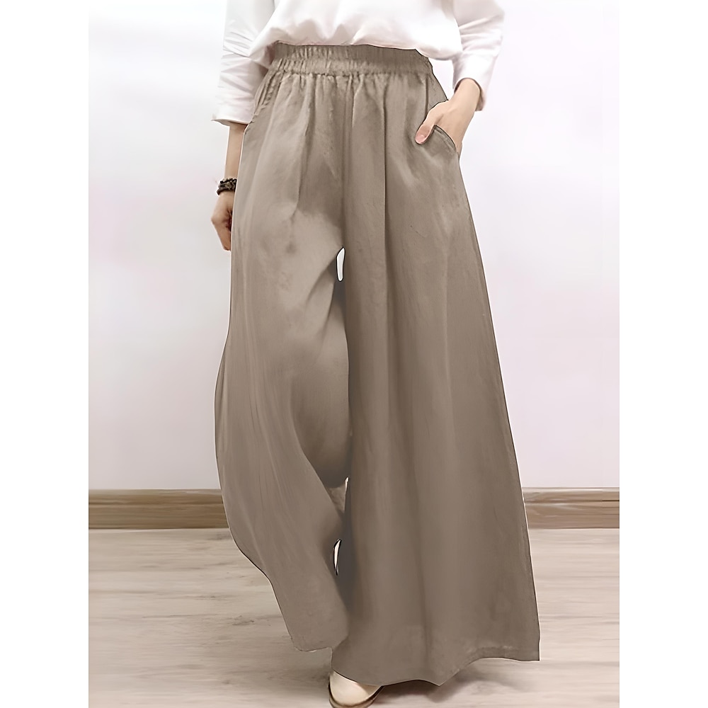 Damen Chinesisch Chino Vintage Modisch Basic In voller Länge Hoher Taillenbund Glatt Tasche Komfort Unelastisch Outdoor Urlaub Yoga Weinrot Dunkelmarine Khaki Armeegrün Sommer Frühling Herbst Winter Lightinthebox