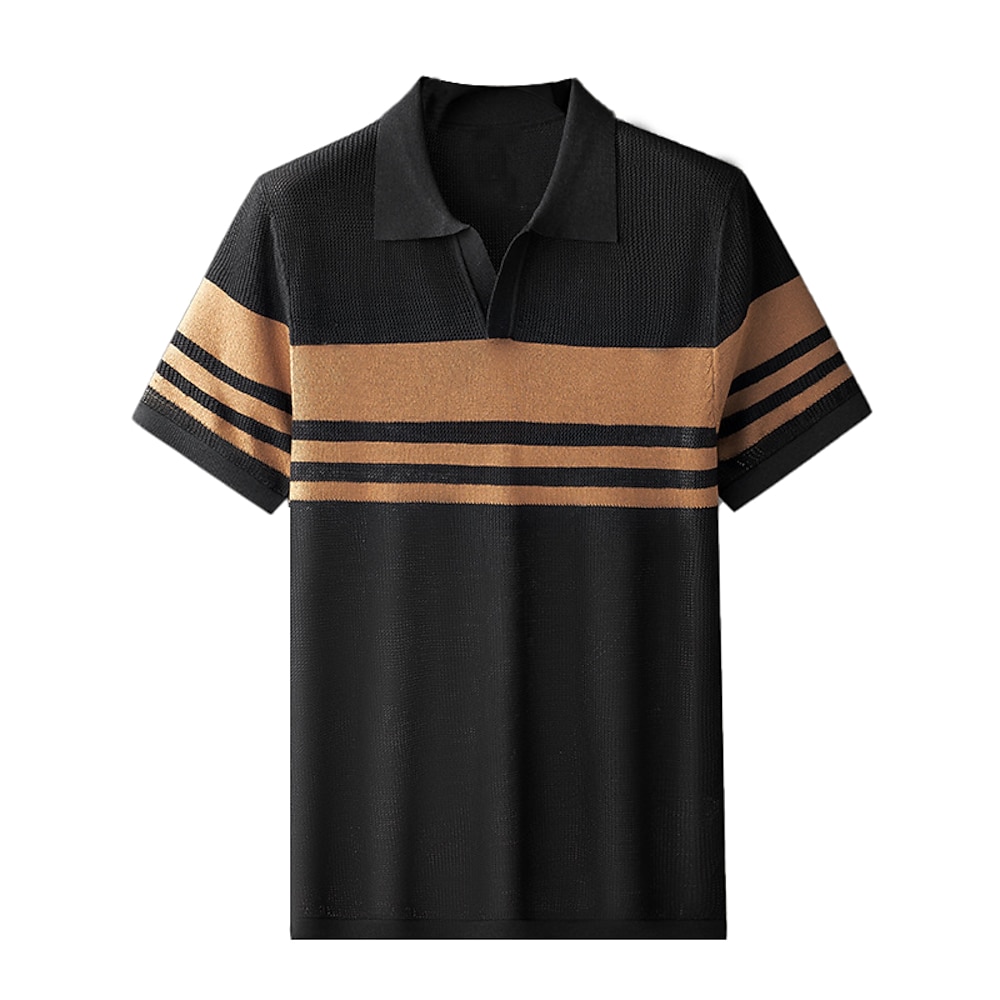 Herren Polo Polo Pullover Geschäft Casual V Ausschnitt Kurzarm Ausgefallene Streifen Patchwork Sommer Schwarz Weiß Grün Polo Lightinthebox