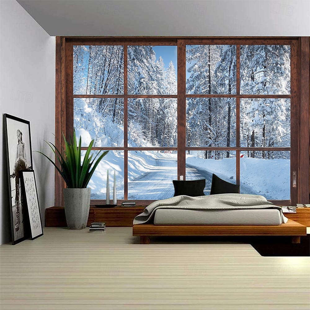 Landschaft Schneeansicht Hängender Wandteppich große Wandteppich Wanddekoration Fotografie Hintergrund Decke Vorhang Wohnraum Schlafzimmer Dekoration außerhalb des Fensters Lightinthebox