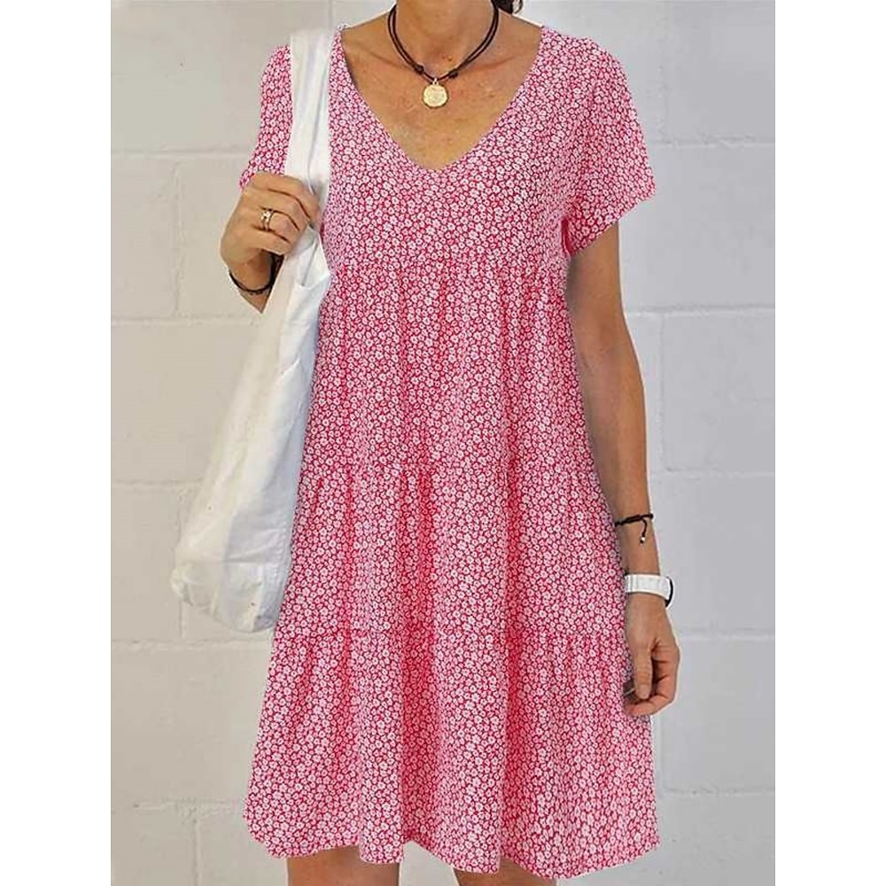 Damen Casual kleid Sweatkleid Stilvoll Brautkleider schlicht Urlaub Täglich Regular Fit Blumen Kurzarm V Ausschnitt Schwarz Rosa Königliches Blau Grün Sommer Lightinthebox