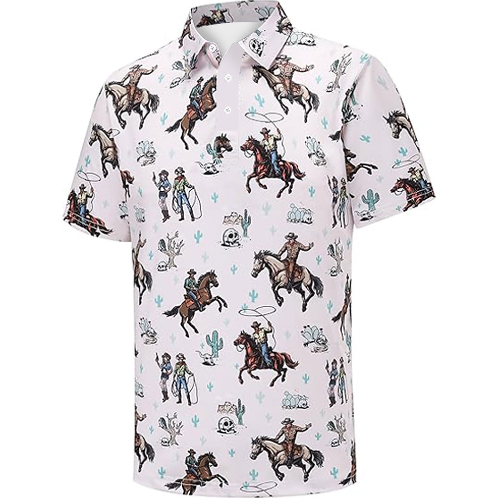 Kentucky Derby Herren Pferderennen Polo Kurzarm Polo-Shirts Hemden mit Kragen Business-Casual Outdoor Freizeitskleidung Festival-Outfit 3D-Druck Weiß Lightinthebox