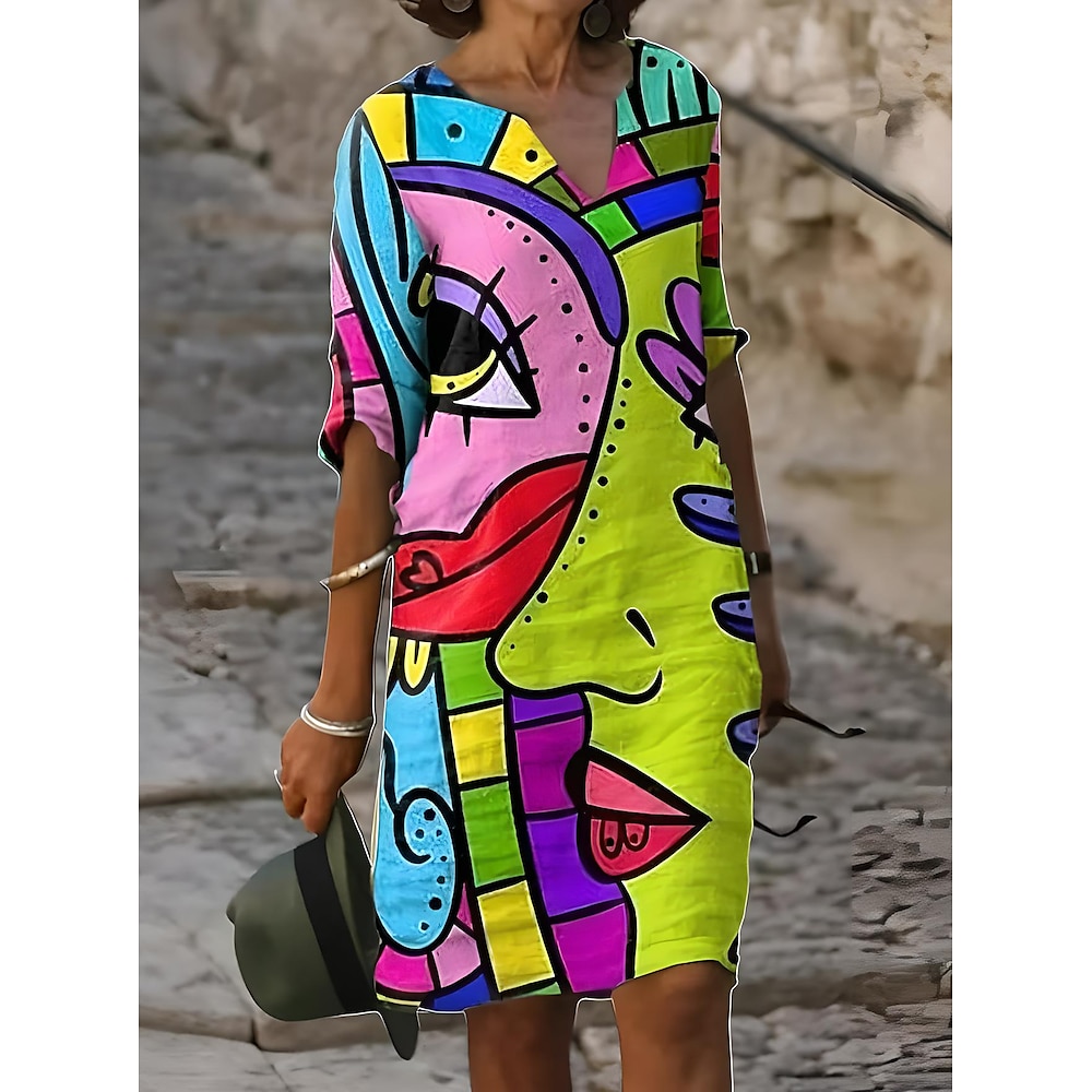 Damen Minikleid Casual kleid Ethnisches Kleid Minikleid Sweatkleid Böhmen Urlaub Tropisch Urlaub Arbeit Casual Lockere Passform Geometrisch Langarm V Ausschnitt Regenbogen Sommer Frühling Lightinthebox