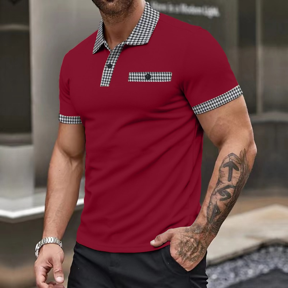 Herren Golfhemd Golf Poloshirts Arbeit Casual Kargen Kurzarm Basic Modern Farbblock Patchwork Knopf Sommer Frühling Regular Fit Schwarz Weiß Rote Marineblau Blau Beige Golfhemd Lightinthebox