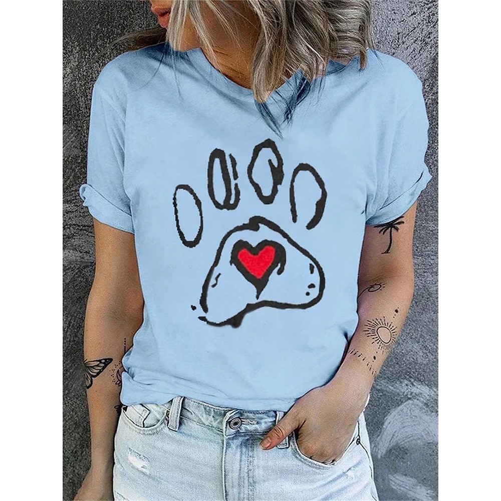 Valentinstag Damen T Shirt Herz Graphic Brautkleider schlicht Kurzarm Rundhalsausschnitt Normale Oberteile Täglich Bedruckt Weiß Blau Sommer Lightinthebox