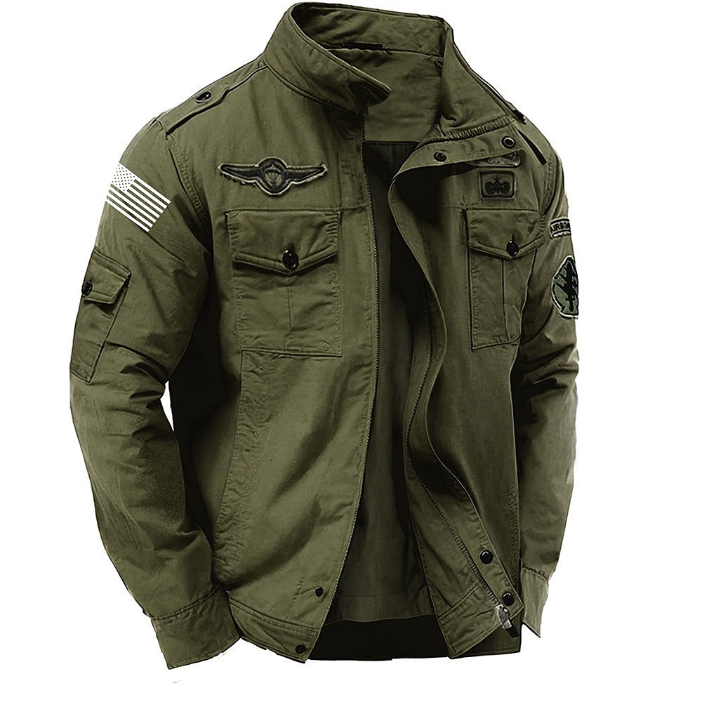 Herren Fahne Amerikanische US-Flagge Jacke Mantel Praktisch Vintage Brautkleider schlicht Sports Outdoor Freizeitskleidung Bestickt Seitentaschen Reißverschluss vorne Herbst Winter Stehkragen Langarm Lightinthebox