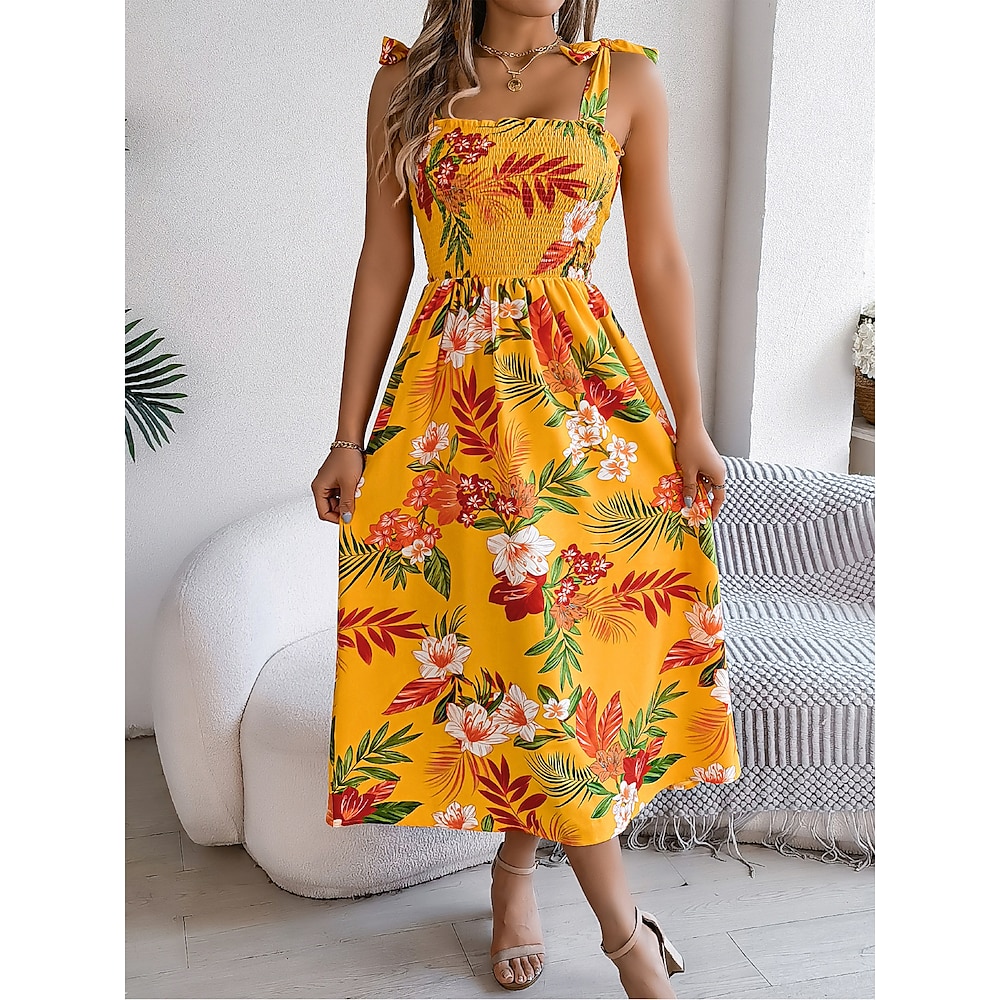 Valentinstag Damen Normal Midikleid Boho Chic Kleider Boho-Kleid Cami-Kleid Schulterfreies Kleid Böhmen Stilvoll Klassisch Kalte Schulter Ärmellos Urlaub Party Verabredung Formschluss Graphic Tropisch Lightinthebox