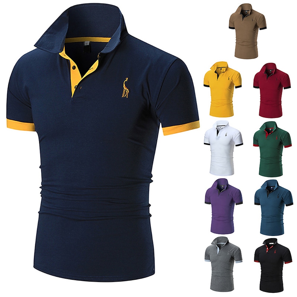 Herren Polo Golfhemd Casual Sport Klassisch Kurzarm Basic Farbblock Hirsch Knopf vorne Sommer Frühling Regular Fit Dunkelbraun Dunkelgrau Schwarz Weiß Gelb Burgunderrot Polo Lightinthebox