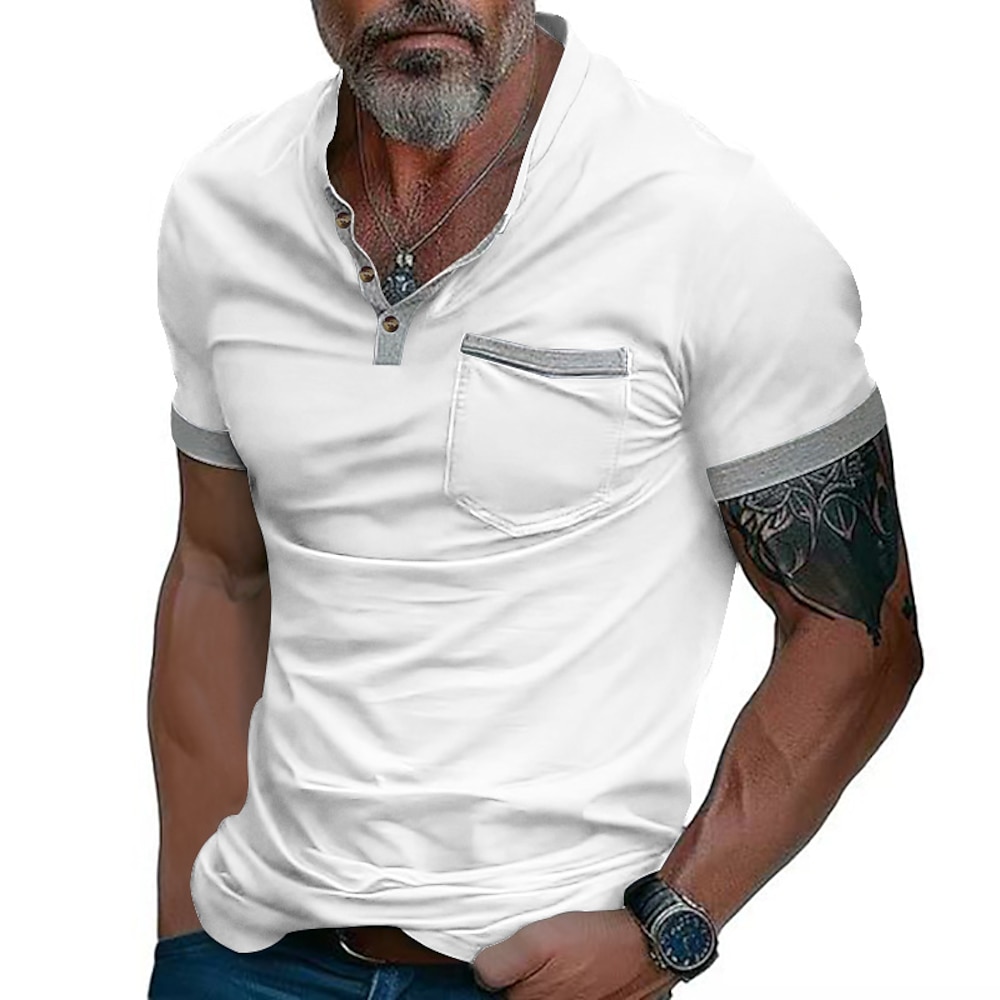 Herren T Shirt Henley Shirt Tee Kurzarm-Shirt T-Shirt Solide / einfarbig Henley Urlaub Strasse Kurzarm Mode Bekleidung Polyester Modisch Designer Lightinthebox