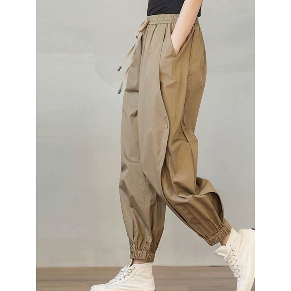 Damen Chinesisch Chino Pumphose Modisch Strassenmode In voller Länge Hoher Taillenbund Glatt Tasche Elastischer Bund Bequem Weich Komfortabel Mikro-elastisch Outdoor Strasse Schwarz Khaki Sommer Lightinthebox