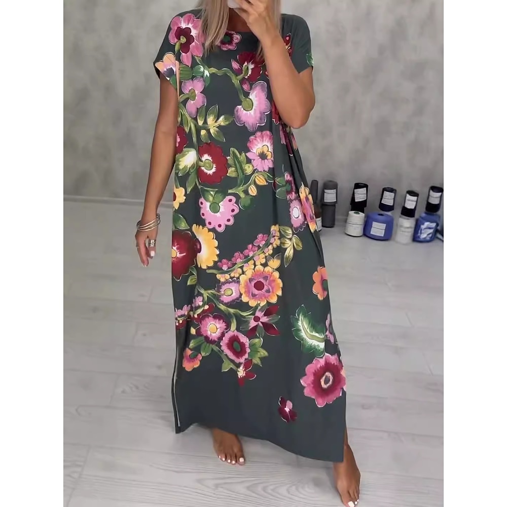 Damen Casual kleid A Linie Kleid Stilvoll Brautkleider schlicht Urlaub Täglich Lockere Passform Blumen Kurzarm Rundhalsausschnitt Salbeigrün Sommer Lightinthebox