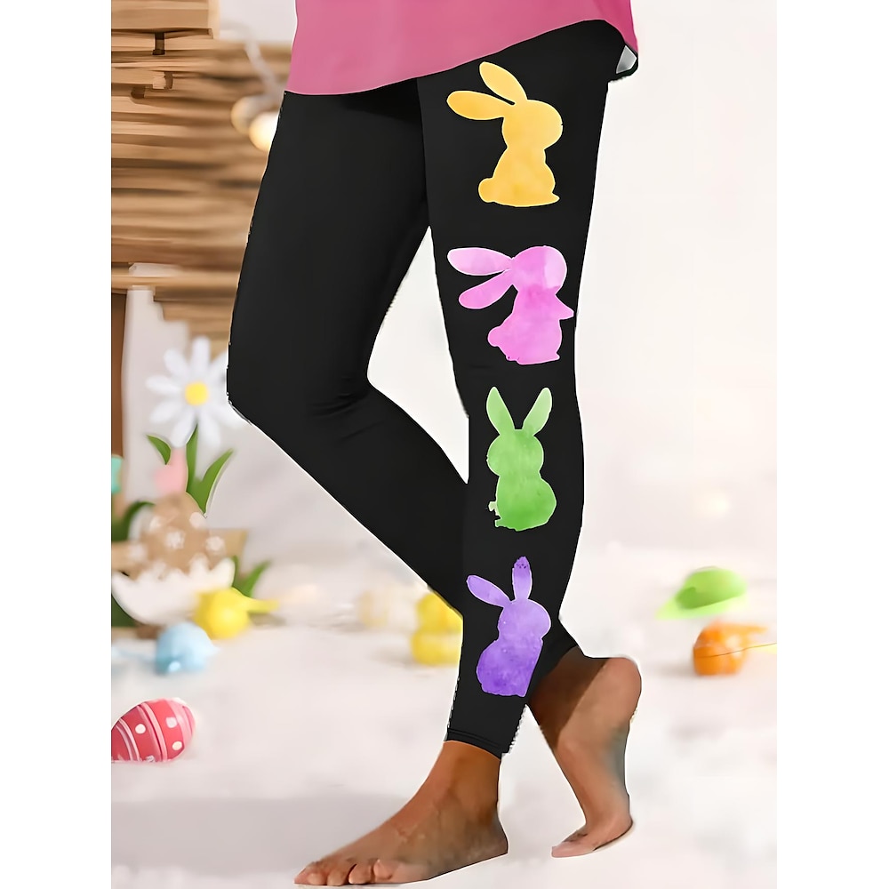 Damen Leggins Vintage Modisch Brautkleider schlicht In voller Länge Hoher TaillenbundPantsOstern Graphic Tier Print Atmungsaktiv Weich Mikro-elastisch Urlaub Casual Täglich Schwarz Sommer Frühling Lightinthebox