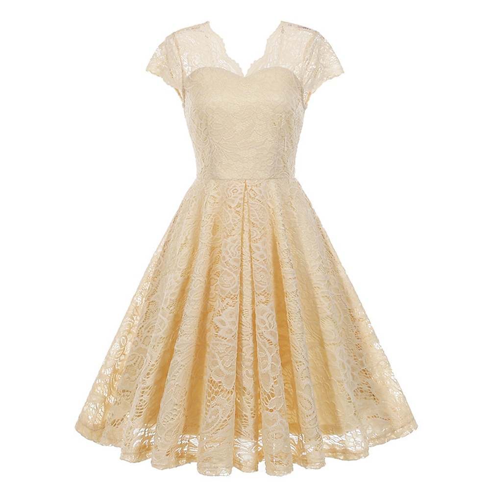 Elegant 1950s Vintage inspiriert Kleid A-Linie Kleid Teekleid Knie-Länge Damen Spitze A-Linie Weihnachten Karneval Silvester Abschlussball Freizeitskleidung Erwachsene Homecoming-Kleider Sommer Lightinthebox