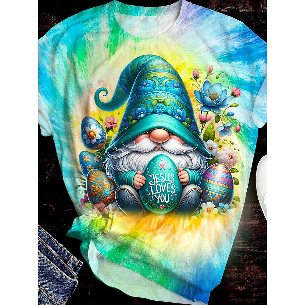 Ostern Damen T Shirt Karikatur Brautkleider schlicht Kurzarm Rundhalsausschnitt Normale Oberteile Täglich Bedruckt Blau Sommer Lightinthebox