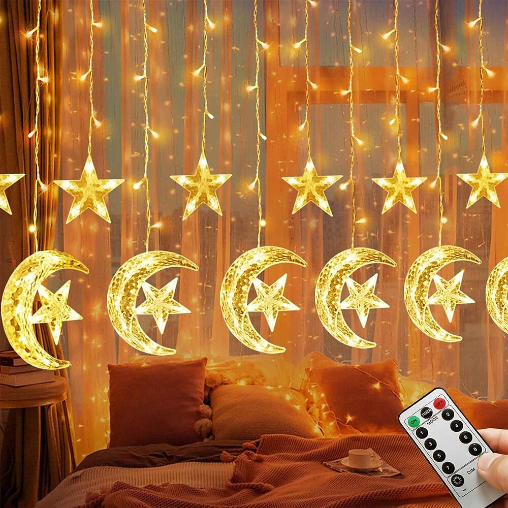 Ramadan-Stern Mond-Lichterkette, 3,5 m, 138 LEDs, Stromversorgung über USB mit Fernbedienung, 8 Modi für zu Hause Party-Dekor Lightinthebox