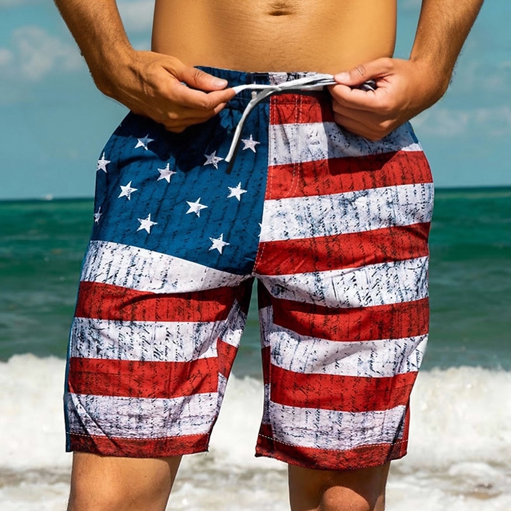 Herren Amerikanische US-Flagge Badeshorts Boardshorts Badeshorts Badehose Schwimmshorts Mittlere Taillenlinie Strassenmode Hawaiianisch Casual Festtage Strandurlaub Tasche Kordelzug Elastische Taille Lightinthebox