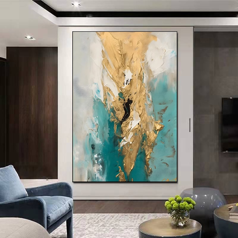 handgefertigte Ölgemälde Leinwand Wandkunst Dekoration moderne abstrakte goldene Textur für Zuhause Wohnzimmer Dekor gerollt rahmenloses ungedehntes Gemälde Lightinthebox