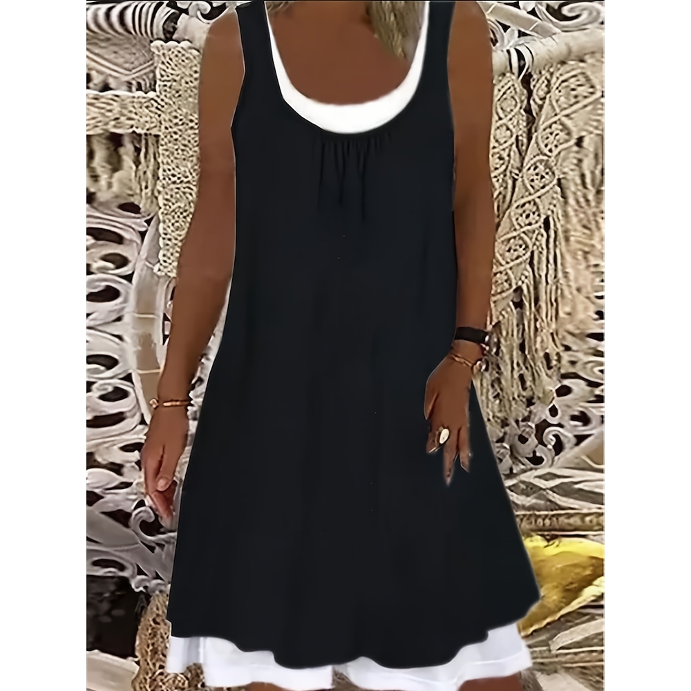 Damen EU- / US-Größe Midikleid Casual kleid Sommerkleid Urlaub Tropisch Brautkleider schlicht Ärmellos Casual Täglich Festtage Formschluss Glatt Ärmellos U-Ausschnitt Schwarz und Weiß Sommer Lightinthebox