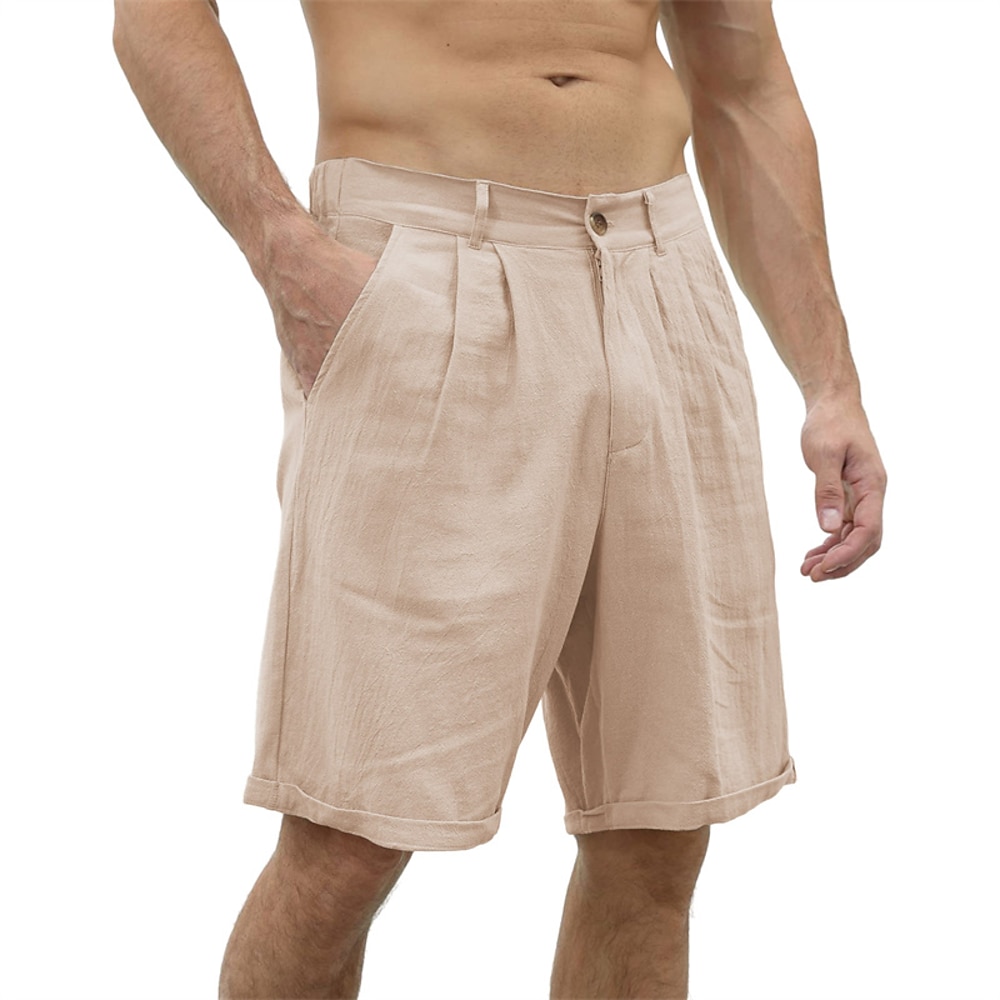 Herren Shorts Kurze Hosen Shorts aus Baumwollleinen Sommer-Shorts Strandshorts Kurze Hosen Tasche Elastische Taille Glatt Komfort Atmungsaktiv Kurz Urlaub Festtage Strand Hawaiianisch Boho Schwarz Lightinthebox