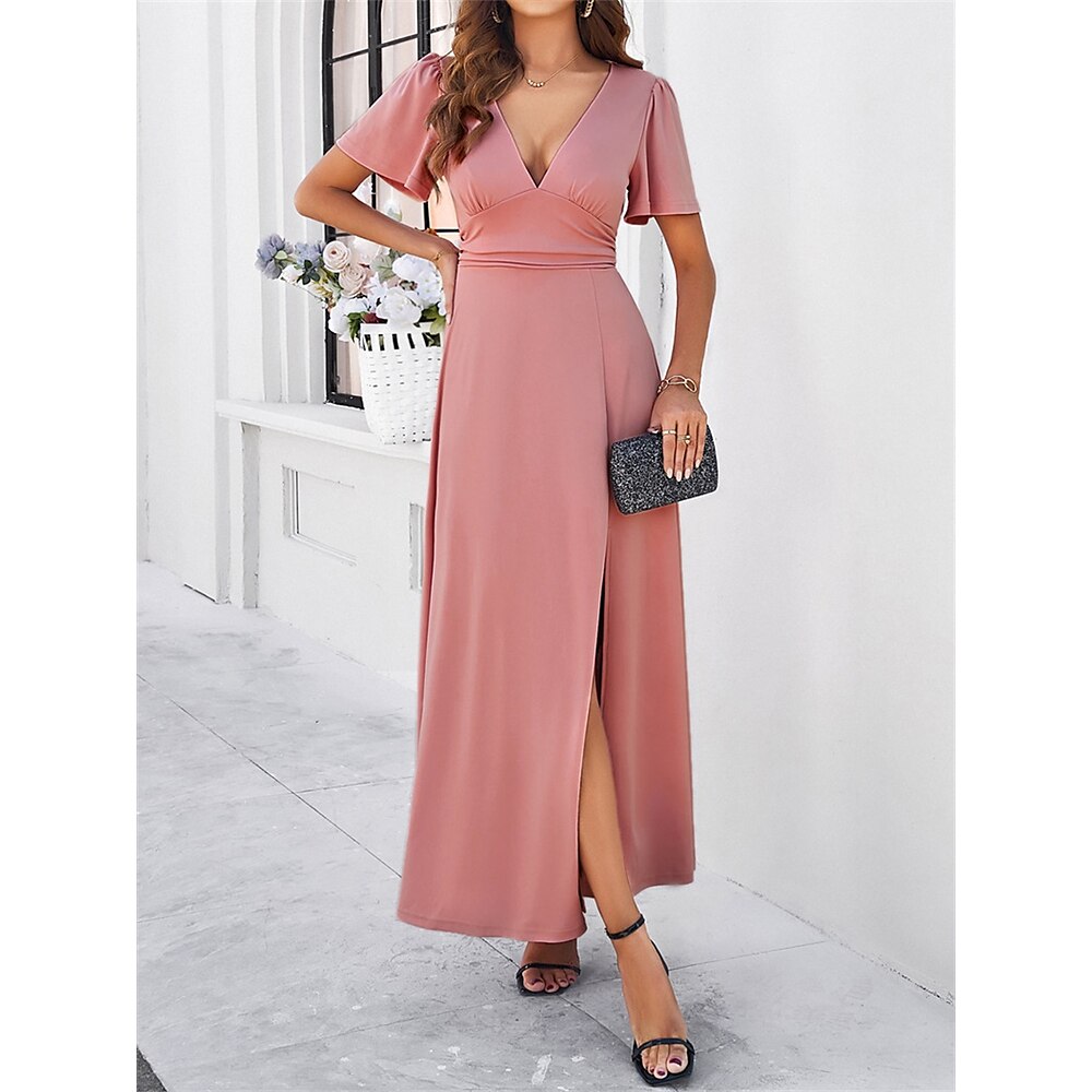 Damen Maxidress A Linie Kleid Figurbetontes Kleid Party Halbformelle Kleider Formal Party Arbeit Regular Fit Graphic Kurzarm V Ausschnitt Schwarz Rosa Wein Armeegrün Sommer Lightinthebox